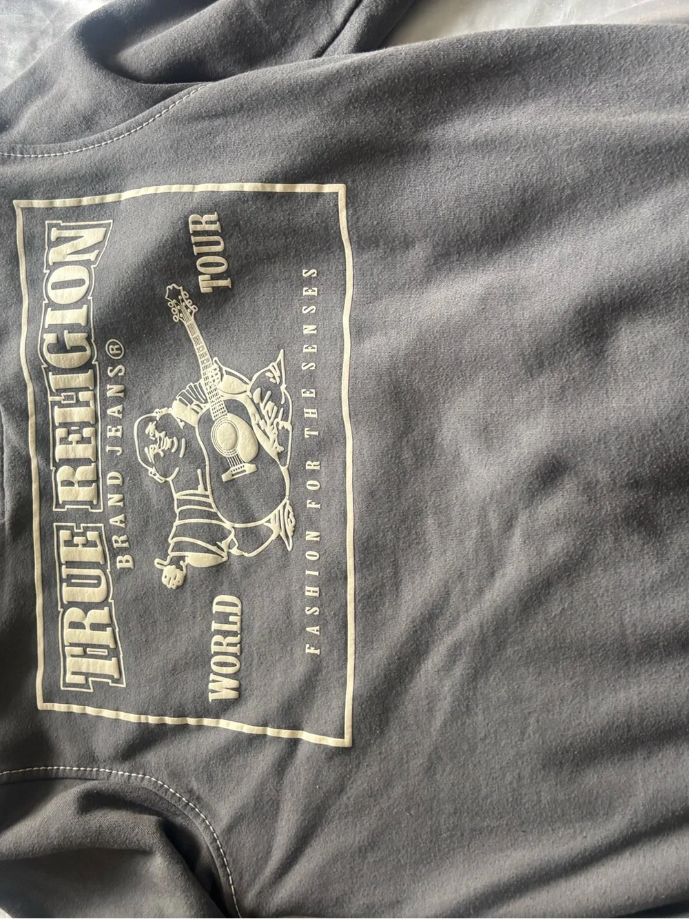 True Religion Men Charcoal Sweatshirt with Cream Graphic